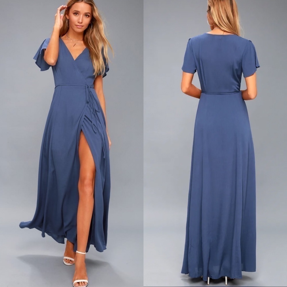Lulus Heart of Marigold Wrap Maxi‎ Dress in Denim Blue Size Extra Small